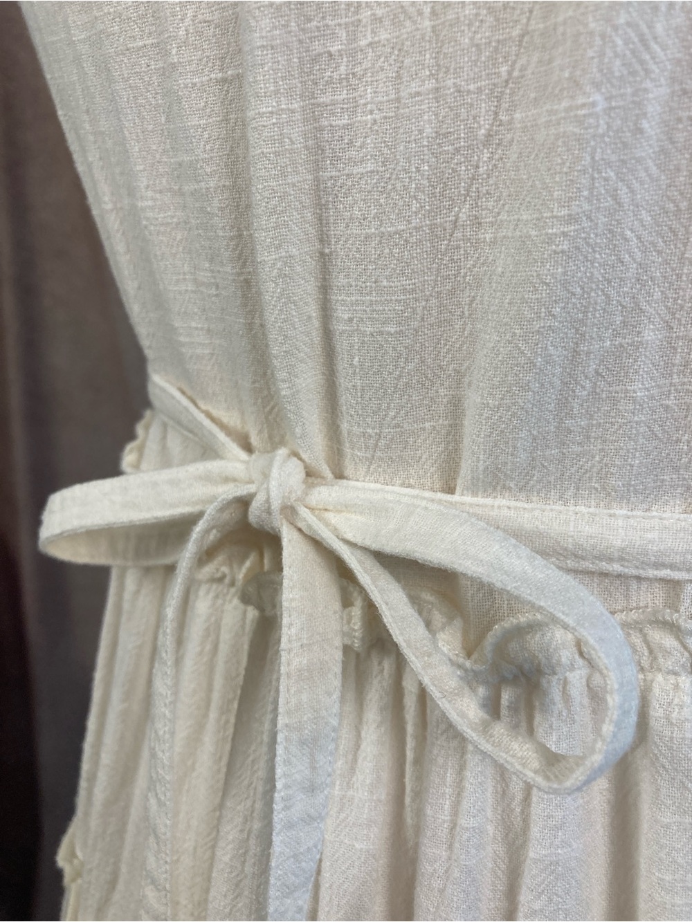 Cream Button-Front Tiered Midi Dress with Embroidered Pockets - Picture 3 of 9